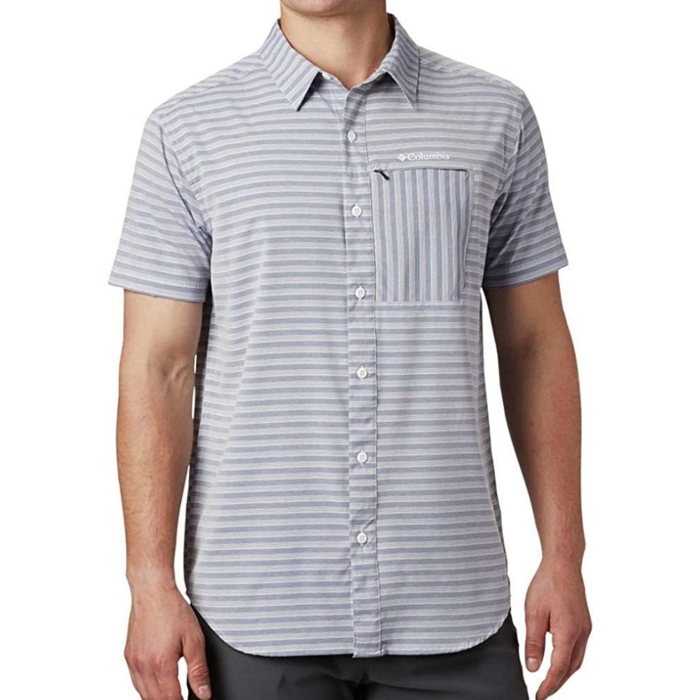 Columbia Men's Twisted Creek II Short Sleeve Shirt Collegiate Navy Stripe Medium